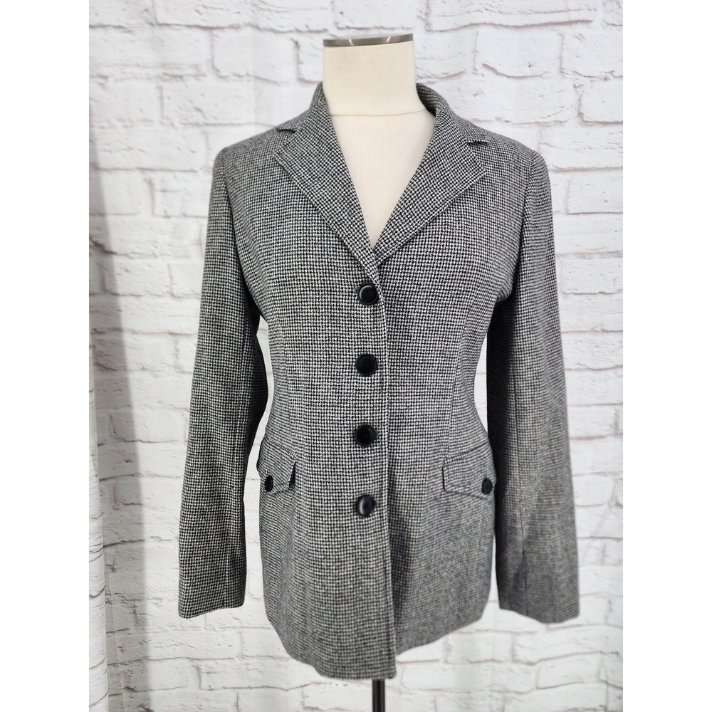 Talbots Womens 4 Wool Houndstooth Blazer Longline Corporate Career Sophisticated